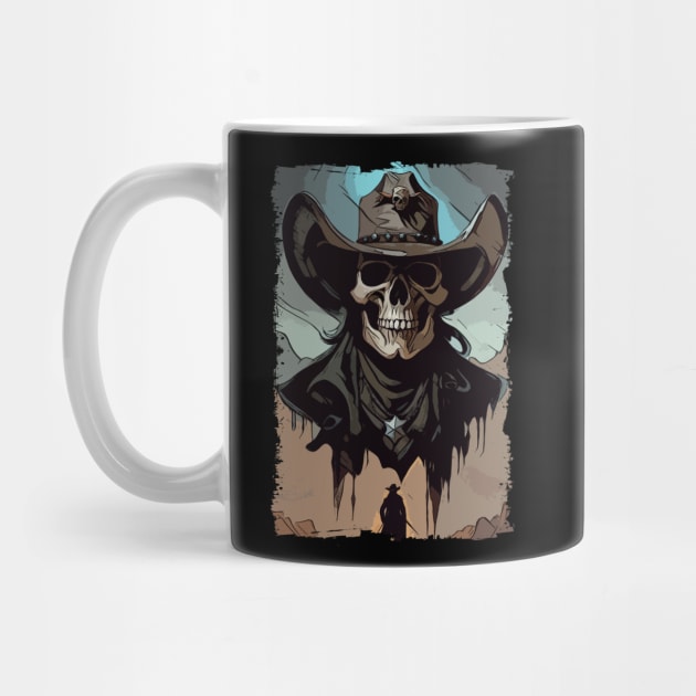 Grunge VIntage Style Wild West Cowboy Skull Sheriff Illustration by Naumovski